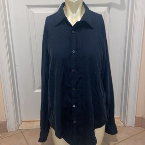 Crippen womens long sleeve button down shirt top blouse navy